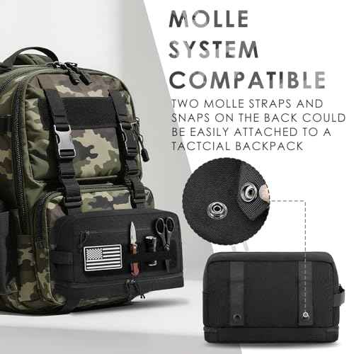 ETRONIK Tactical Toiletry Bag for Men, Travel Hygiene Bag with Double-layer, Hanging Toiletry Bag Water-Resistant Shaving Dopp Kit with EDC Molle Pouches, Bathroom Shower Makeup Bag Women, Black