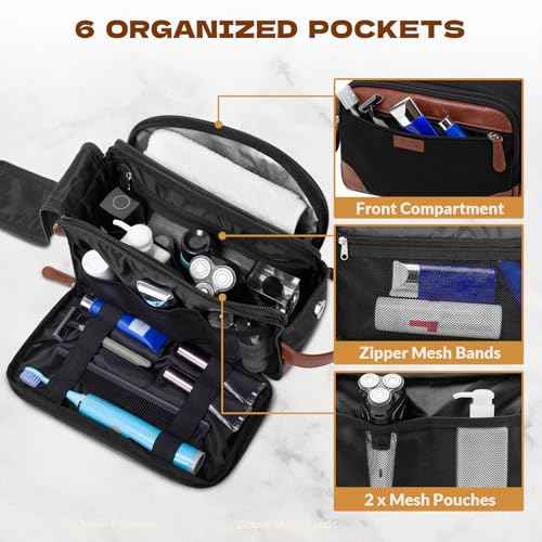 Travel Toiletry Bag for Men - Canvas Toiletries Bag with Multiple Pockets Large Hanging Travel Kit Bag for Toiletries Essentials Accessories - Black