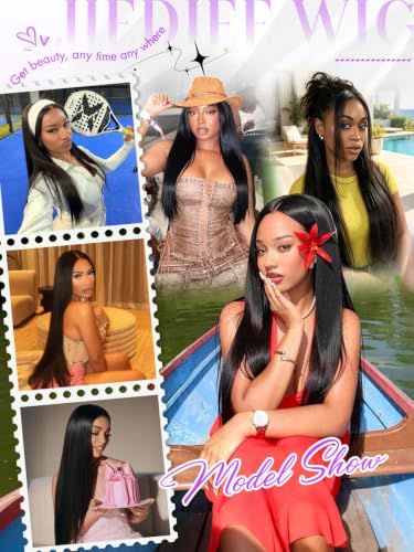 13x6 Lace Front Wig Human Hair 34" Straight Natural Black 200%