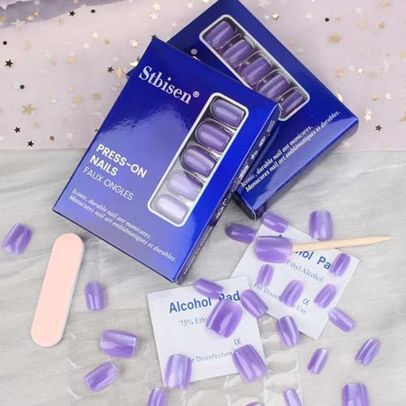 Purple Press On Nails Short - 30Pc Lavender Cat Eye Nail Kit