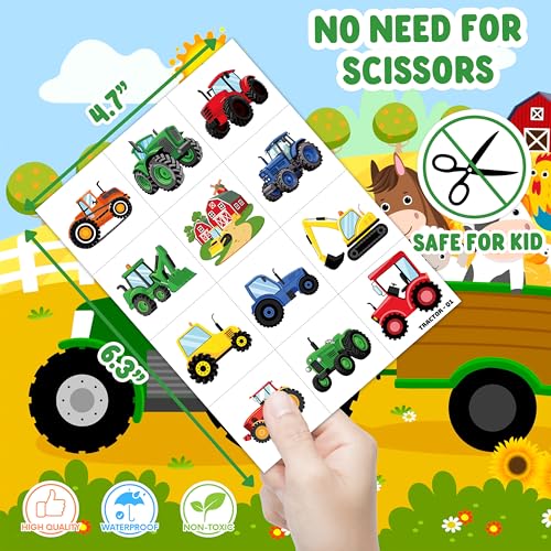 96 Tractor Farm Temporary Tattoos for Kids - 8 Sheets