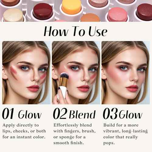 KIMUSE Face Sticks Trio, Cream Blush Stick & Highlighter Stick & Contour Stick for Sculpt the Cheeks, Long Lasting Cream Contour Stick Trio for Face Makeup, with Brush