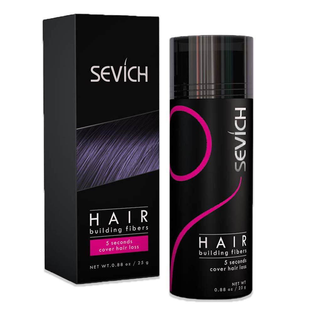 SEVICH Unisex Hair Fibers - 5 Seconds Conceals Loss Hair Rebuilding, Nature Keratin Fibers for Thinning Hair, 25g - Black