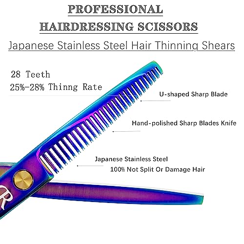 Professional Hair Cutting Shears Set,6 Inch Barber Hair Cutting Scissors Kit,Hairdressing Thinning Shears for Hair Cutting,Sharp Blades Haircut Scissors Kit for Women/Men/Kids (Rainbow) (Rainbow)