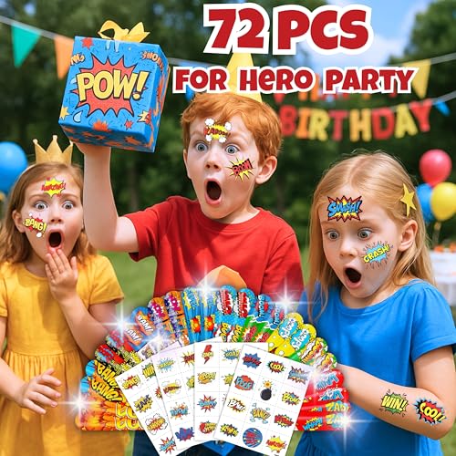 Hero Party Favor Set - 72 Pieces Tattoos & Slap Bracelets