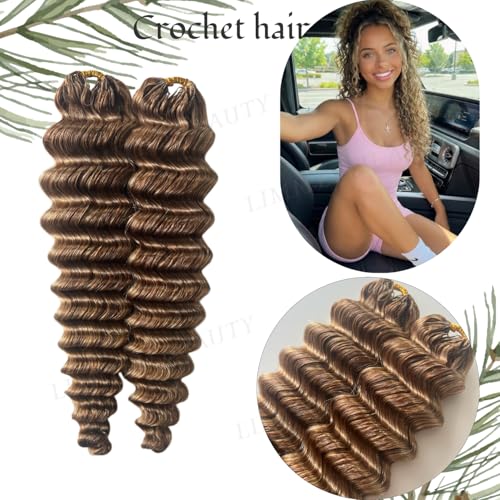 Honey Blonde Deep Wave Crochet Hair Extensions - 18 Inch, 120g