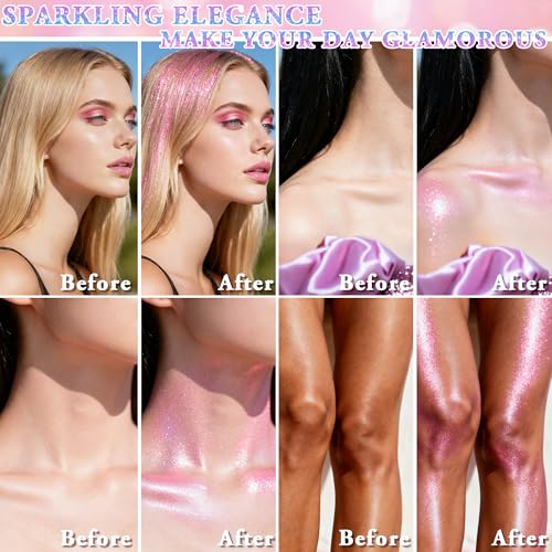 Pink Body Glitter Spray for Face Hair & Body - Long-Lasting Rave & Festival Shine