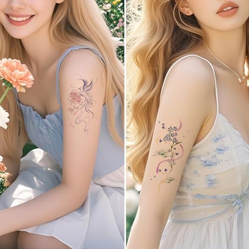 Flower Temporary Tattoo Stickers - 10 Sheets Waterproof