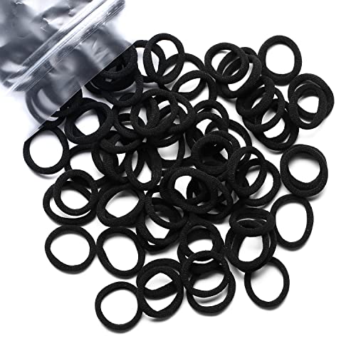 WANBY Mini Black Hair Ties - 100 Pcs Seamless Soft Elastics