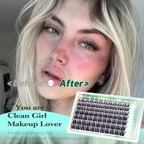 Natural Wispy Lash Clusters with Clear Band - D-Curl 10-16mm