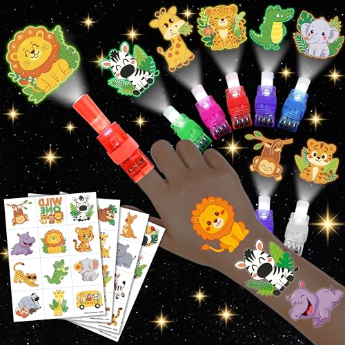 Safari Party Favors Pack: 24 LED Finger Lights & 48 Tattoos