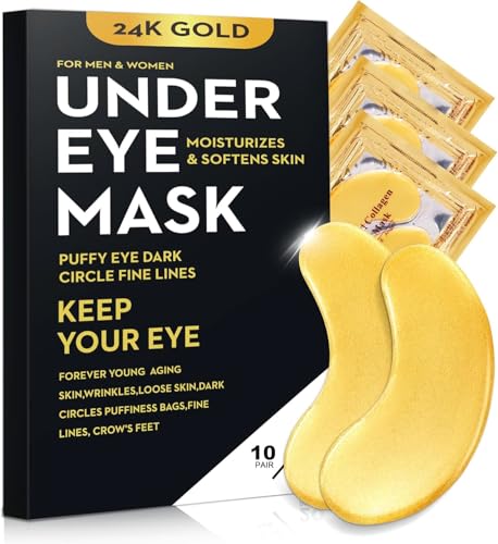 20Pcs Gold Under Eye Patches for Dark Circles Puffy Eyes Wrinkles - Pack of 10 Sets