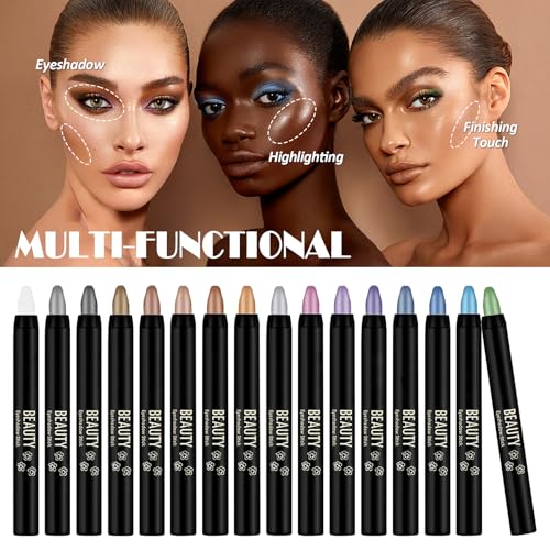 16-Color Waterproof Eyeshadow Stick Set - Matte & Glitter