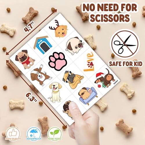 96-Piece Puppy Temporary Tattoos for Kids - Pre-Cut