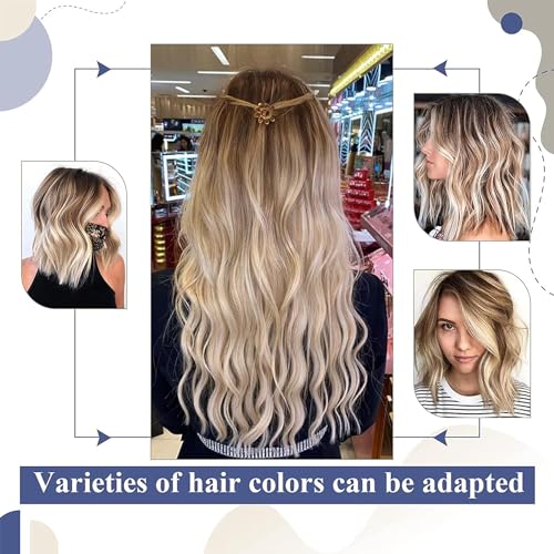 LaaVoo Tape in Hair Extensions Human Hair Ombre Light Brown to Ash Blonde Mix Platinum Blonde Balayage Hair Extensions Tape in Real Human Hair 16 inch Tape in Extensions Straight Thick Ends 20pcs/50g