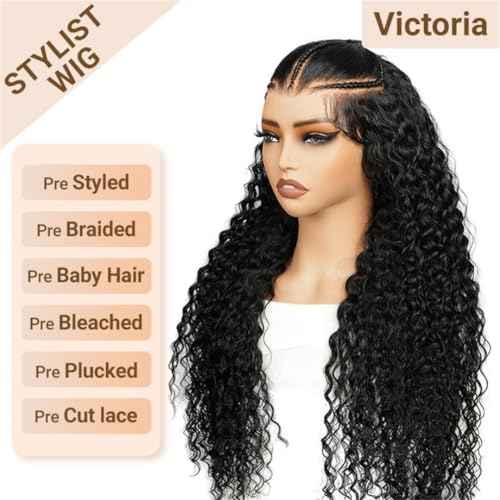 Wiggins Pre Braided Glueless Wig Water Wave Lace Front Wigs Human Hair Glueless Wigs Human Hair Pre Plucked Pre Cut Water Wave 13x4 Lace Front Wigs Human Hair For Black Women 16 Inch