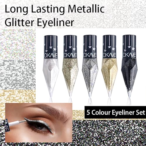 Glitter Eyeliner Liquid 5 Color Set - Waterproof Metallic Shimmer