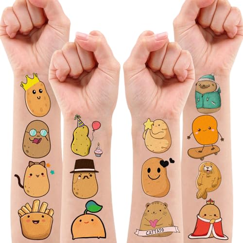 96PCS Potato Temporary Tattoos, 8 Sheets Party Favors