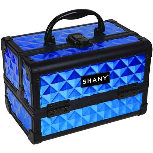 SHANY Chic Makeup Train Case Cosmetic Box Portable Makeup Case Cosmetics Beauty Organizer Jewelry storage with Locks, Multi trays Makeup Storage Box with Makeup Mirror - Peacock Blue