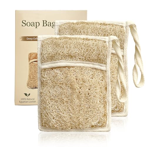 Egyptian Loofah Soap Bag - Natural Exfoliating Pouch (2 Pack)