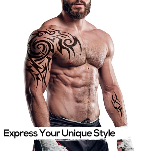 6-Sheet Large Temporary Tattoos for Men – Waterproof Tribal Designs