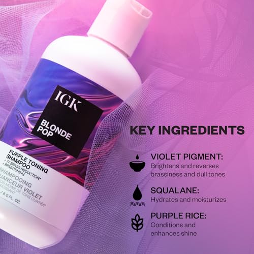 IGK BLONDE POP Purple Toning Shampoo | Brighten + Neutralize Brass | Vegan + Cruelty Free | 8 Oz