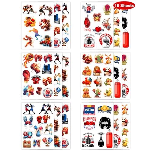 165Pcs Boxing Tattoos Stickers - 18 Sheets Boxing Glove Party Favors Temporary Tattoos for Boxing Theme Birthday Party Decorations, Boxing Fight Night Party Decorations, Boxing Party Gift Prizes