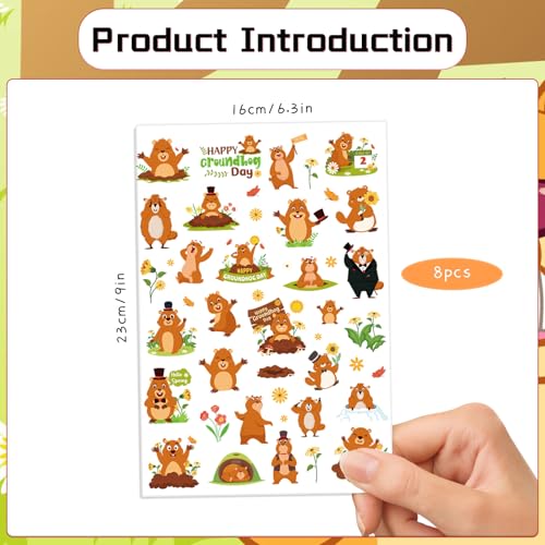 Gameza Groundhog Day Temporary Tattoos - 200+ Happy Groundhog Day Decorations February 2nd Groundhog Fake Tattoos Stickers Gifts Spring Animals Party Favors Supplies Decor Prize