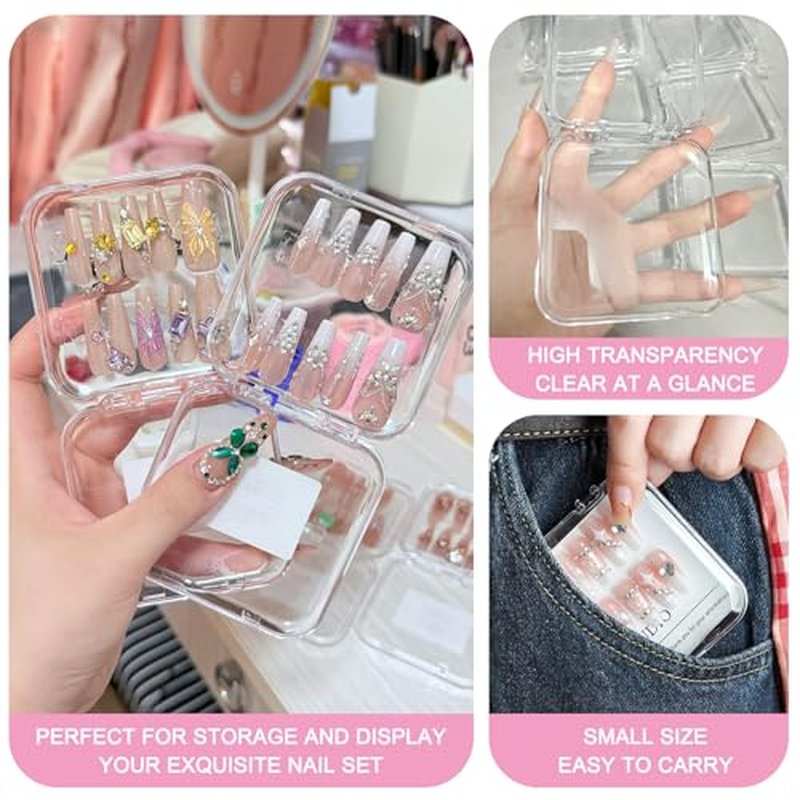 12pcs Clear Acrylic Press On Nail Storage Box Set with Adhesive