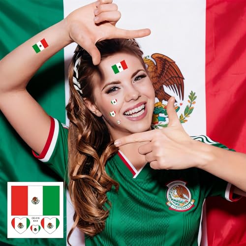Mexican Flag Temporary Tattoos - 40 Pcs Waterproof