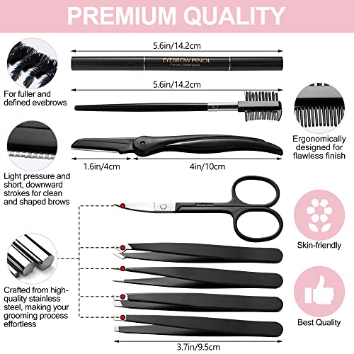 8-in-1 Eyebrow Kit with 4 Tweezers, Razor & Scissors