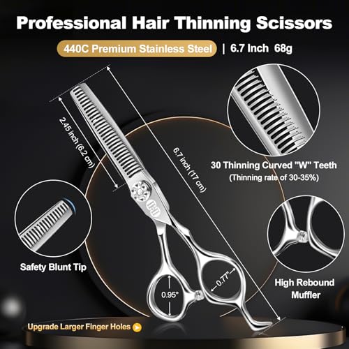 CIICII 6.7" Professional Hair Cutting Scissors Set, 440C Stainless Steel