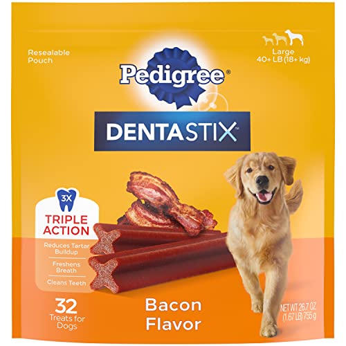 PEDIGREE DENTASTIX Large Dog Dental Treats Bacon Flavor Dental Bones, 1.72 lb. Pack (32 Treats)