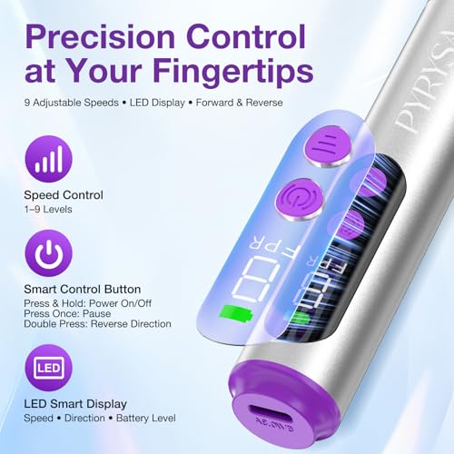 PYRYSA Cordless Electric Nail Drill Machine with LED Display & 9 Speeds