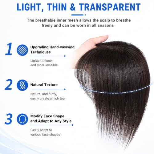 Human Hair Clip-In Topper with Bangs | Borderless Lace Base