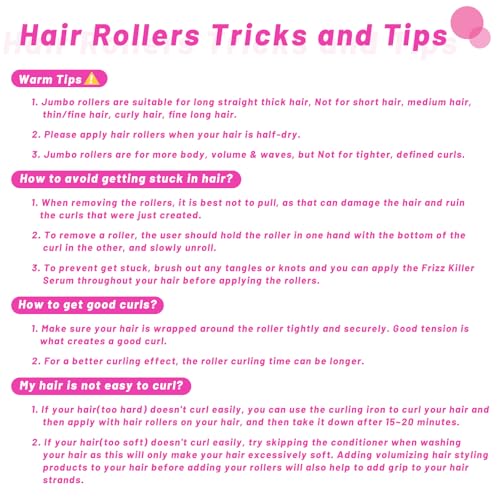 Jumbo Hair Rollers 60mm Self Grip Set - 12 Pcs with Clips