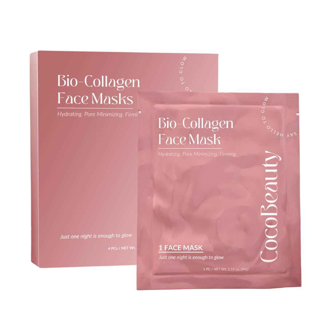 COCOBEAUTY Bio Collagen Face Mask – Hydrating & Anti-Aging Korean Collagen Sheet Masks, Deep Hydration, Smooths Fine Lines, Overnight Face Mask for Radiant Skin (16 pcs)