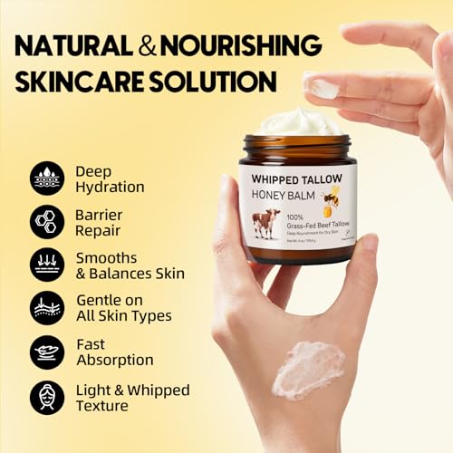 Grass-Fed Beef Tallow Balm with Honey & Jojoba Oil, 4 Oz