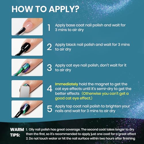 SUPWEE Cat Eye Nail Polish Non-Gel Green to Purple - 16ml Magnetic Nail Art