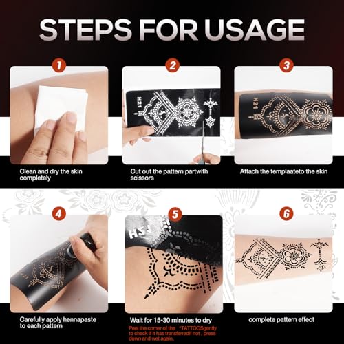 Henna Tattoo Stencil Kit - 10 Reusable Sheets for Hand & Body
