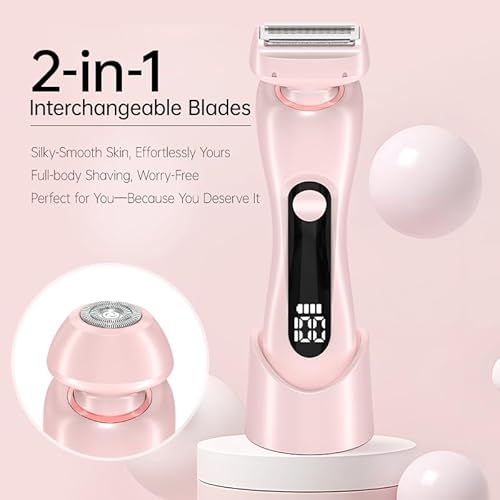 Women's Electric Shaver & Body Hair Trimmer - Waterproof Bikini/Intimate Shaver for Face, Armpits, Arms, Nose - Cordless Wet/Dry Use