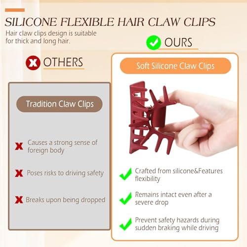 4-Pack Flexible Silicone Claw Clips for Women, 4-Inch