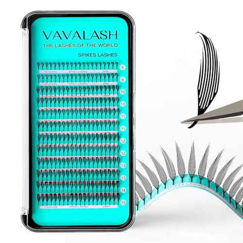 VAVALASH Premade Anime Chunk Lash Extensions,Comic Spire Lashes 0.07 C/D Curl, Matte Black Manga Lash Look Eyelash Extensions,Professional Salon Use Premade Spire Lashes(0.07-D-8-15mm)