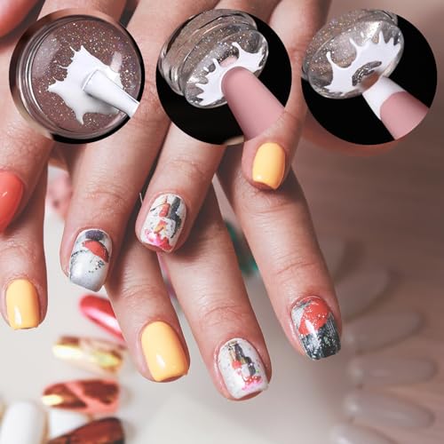 Clear Silicone French Tip Nail Stamper Kit with Art Brushes & Scraper