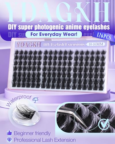 YDAGKH K - Spiky Manga Lash Clusters 10-16mm D-Curl | False Eyelashes, DIY Anime Doll/Baddie Look