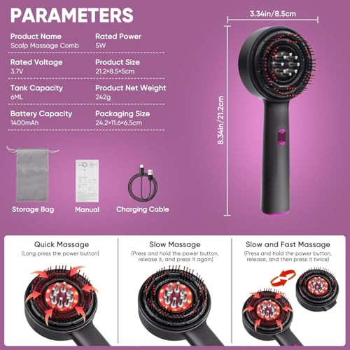 Red Light for Hair Growth Comb - 3-in-1 Hair Growth Brush Electric Scalp Massager Oil Applicator, IPX7 Waterproof Design, Portable for Men & Women Home & Travel