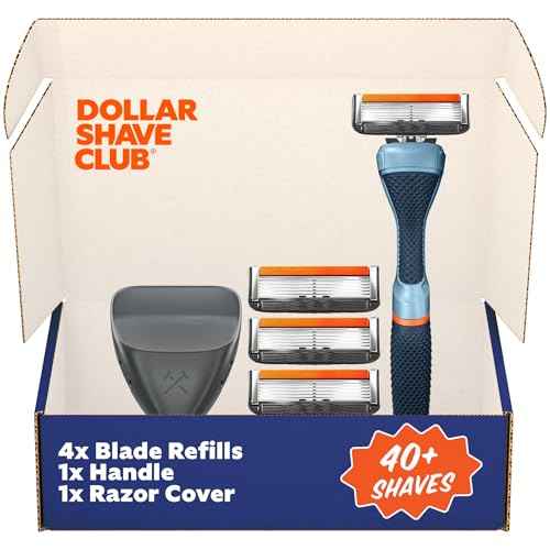 Dollar Shave Club | Travel Shave Set | 4 Extra Close Refill Cartridges, 1 Handle (Blue), 1 Razor Cover