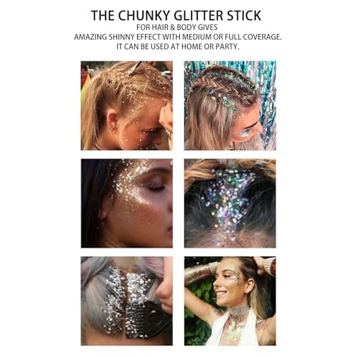 Silver Face and Body Glitter Stick,Holographic Neon Accessories Outfit Singer Concert Sparkling Festival Rave Glitter Makeup