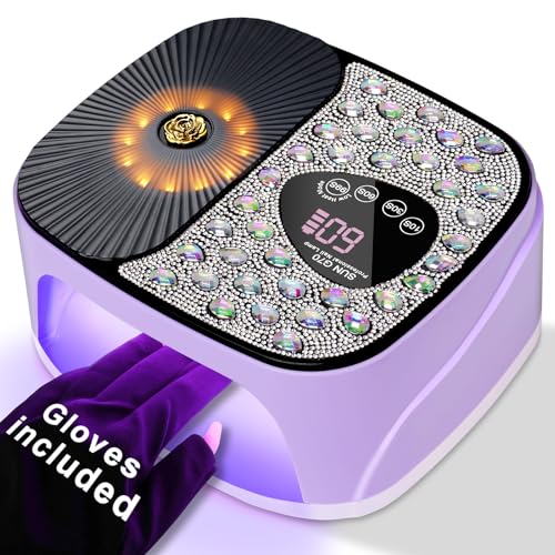 LIMEGIRL UV LED Nail Lamp Kit for Gel Polish Professional Fast Curing Purple Dryer Light Set with 4 Timer Settings Cordless Rechargeable Nail Art Cure Machine with UV Gloves for Manicure Pedicure