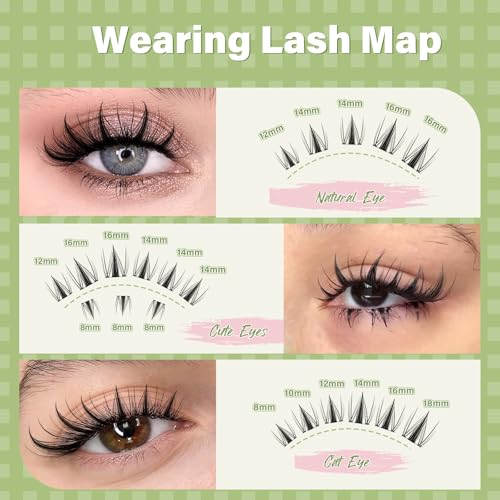 KEYYOU Fairy Lash Clusters 144Pcs D Curl Manga Lash Extension Eyelash Extension Wispy Natural Invisible Band Lash with Waterproof DIY Lash Extension at Home(Fairy-D-8-18MIX)